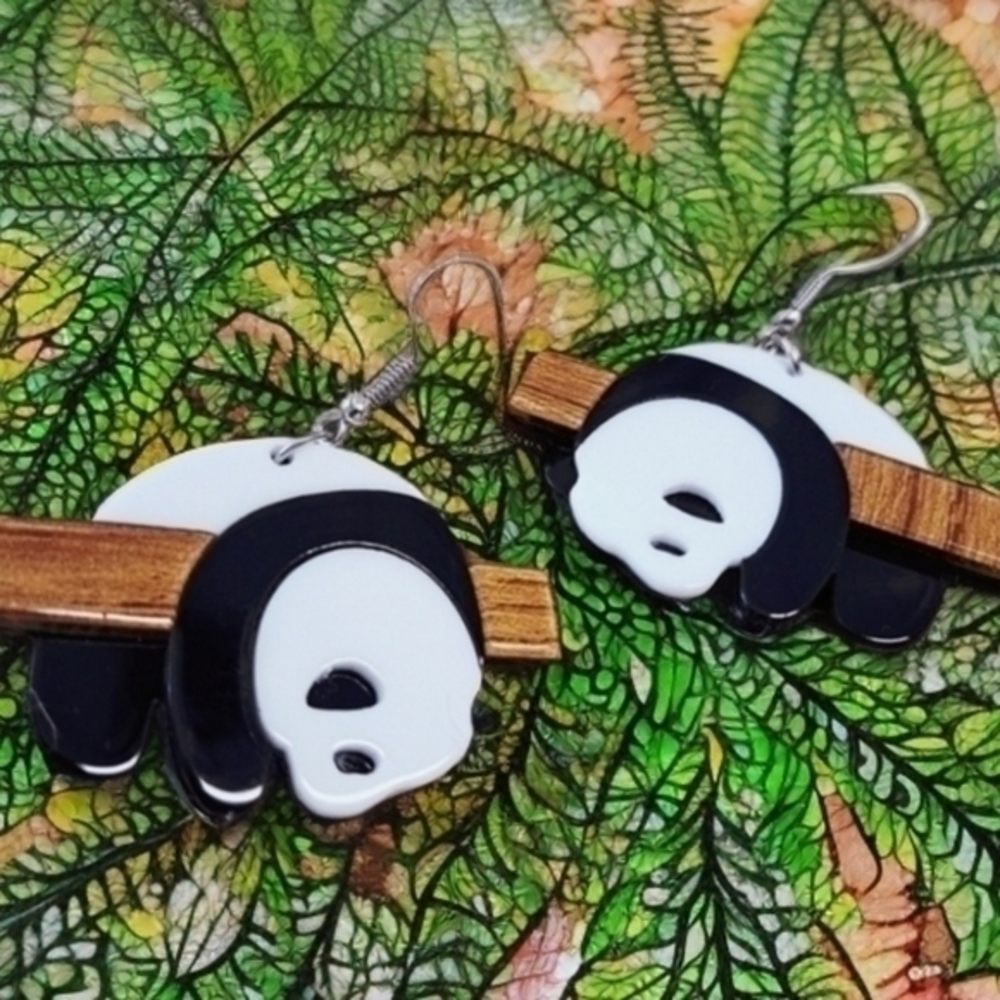 MODCLOTH PANDA "JUST HANGING AROUND" ACRYLIC EARRINGS 1